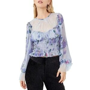 Free People Floral Boho Top Daphne Size Large Empire Waist Cottagecore Fairy NEW